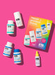 A kit of K18 hair care products including several bottles and a packaging box with the brand's logo and 'repair + protect minis' text.